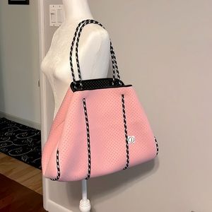 Pink and black neoprene tote